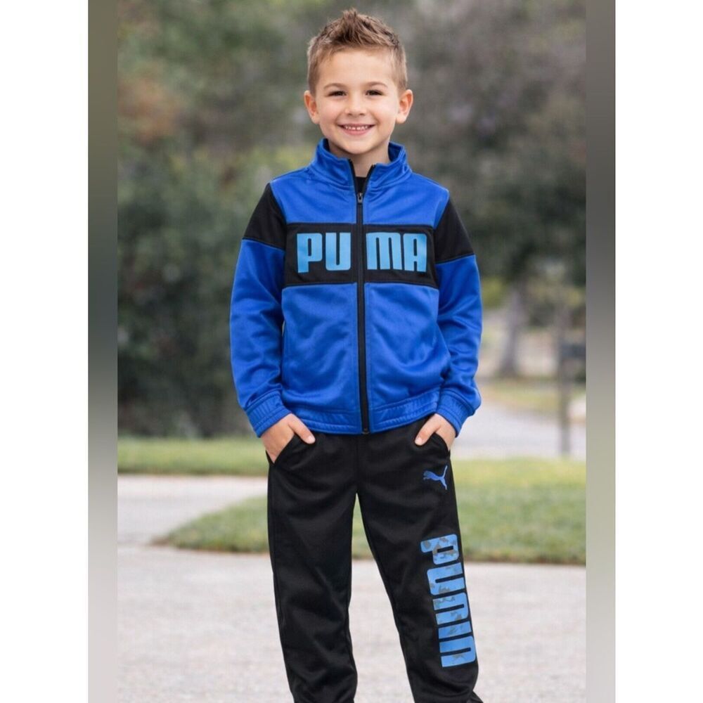 Puma Boys 2-Piece Track Set Blue & Black Zip Jacket Joggers Size 5